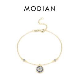 MODIAN Pure 925 Sterling Silver Luxury Turquoise Blue Eyes Clear Cubic Zircon Crystal Link Chain Bracelet For Women Fine Jewelry