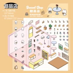 2pcs Cartoon Miniature Scene 3D Landscaping Stickers DIY Cabin Scene Stacking and Pasting Hand Account Cute Gift for Kid Child