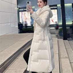 2026 New Women's Long Over-Knee down Cotton Jacket Thickened Waist-Cinching Winter Outerwear Short-Sleeved Cotton Coat