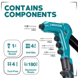 LIBRATON One-Handed Rivet Gun Set with 180 Rivets for Metal 4 Drill Bits 4 Heads Professional Hand Riveter Manual Riveting