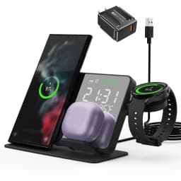 4 in 1 Wireless Charger for Samsung Galaxy S24 S23 Ultra Fast Charging Dock Station for Galaxy Watch 7 6 5 Buds LED Alarm Clock