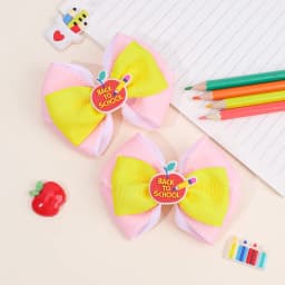 2Pcs Back To School Hair Clips Cute Sweet Pencil Apple Alphabet Bow Hairpins Ribbon Barrette For Girls Kids Headwear Accessories