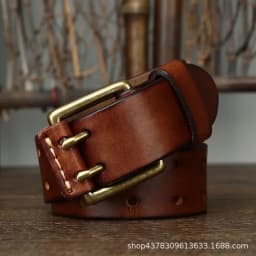 3.8cm Cowskin Genuine Leather Brass Copper Double Needle Pin Buckle Luxury Thick Retro High Quality Belt Men Jeans Designer Belt
