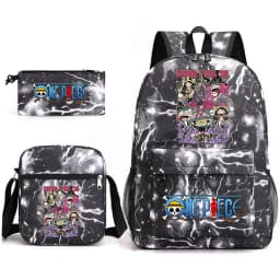 One Piece Luffy Anime Print School Backpack Set 3-in-1 Shoulder Bag Pencil Case for Boys Girls Kids Bookbag