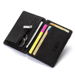2026 Men Ultra Thin PU Leather Mini Small Magic Wallet with Zipper Coin Pocket Purse Women Pouch ID Credit Bank Card Case Holder