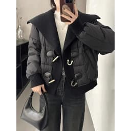 New Women's Down Cotton Jacket 2025 Knitting Splicing Fashion Ladies Winter Parka Coat Korean Version Lapel Female Outerwear