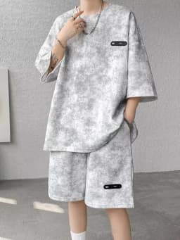 Loose Men's Casual Tie Dye Ice Silk Short Sleeve Short Pants Set Summer 2026 New Style Big Size Men's Fashion Clothing Set