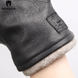 Winter Black Genuine Leather Men's Gloves, Keep Warm Men's Winter Gloves, Simple Deerskin Men's Leather Gloves-8011A