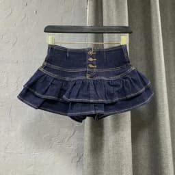 High Waist Single-Breasted Ruffles Cake Denim Skirt for Woman, 2026 Fashion Sexy Cute Mini Skirts, Black Blue