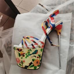 Summer 19cm Metal Thin High Heels Sandals Female Platform Women's Shoes Narrow Band Steel Pipe Dance Buckle SM Stripper Pumps