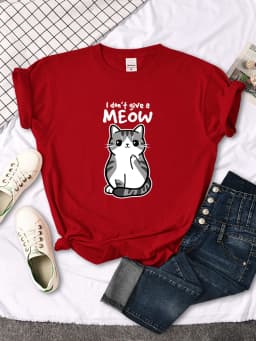 I don't Give A Meow Funny Cat Cartoon Animal Print T-shirts Ladys Oversize Comfortable Kawaii Top Womens Soft Skin-friendly Tees