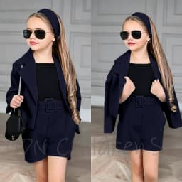 Customized Girl Outfit Solid Yellow Notch Lapel Girl Suits High Quality Party Birthday Children Clothing(Jacket+Short Pants)