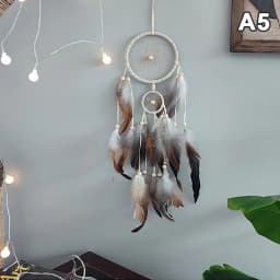 1 Pc Indian Dream Catcher with Brown Feathers - Wall Hanging Dream Catcher Bedroom Accessories - Wind Chime Dream Catcher