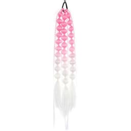 Synthetic 1Pcs Ponytail Extension Corlorful Bubble Braid Long Lantern Braided Ponytail with Hair Tie Straight Hairpieces