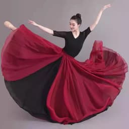 Black White Double Layered Chiffon Skirt 360 Degree Rotation Dance Costume New Style Human World Dancewear Maxi Skirt
