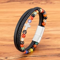 TYO High Quality Natural Stone Tiger Eye Beaded Bracelets Woven Leather Bangles Men Classic Fashion Magnet Clasp Jewelry Gifts