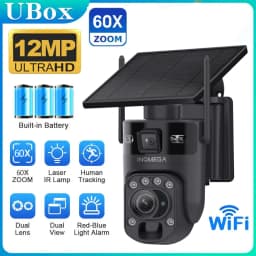 INQMEGA 12MP 60X Optics Zoom Dual Screen 4G /WIFI Solar Camera Securty Outdoor PIR Human Detection Color Night Vision UBOX APP