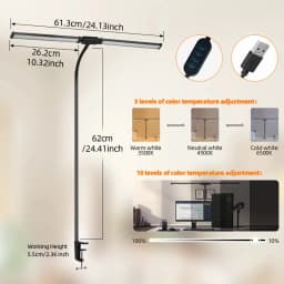LED Desk Lamp with Clamp Eye-Caring Dimmable Table Lamp for Office Reading Lighting Bar Monitor Lamps Double Head Desk Lights