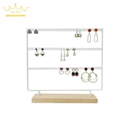 Metal 6 Layers Earring Display Holder Ear Stud Display Rack Wood Base 3-Tiers 69 Holes Jewelry Storage Organizer Stand Reusable