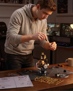 ROKR 3D Puzzle Toys - Steam Engine Mechanical Model Building Kit with Lights & Motion for Desk Decor DIY Toys for Adults & STEM Enthusiasts Birthday Gift
