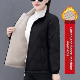 Women's Short down Cotton Jacket Warmth Outerwear Winter Coat plus Size Fluffy Coat Slimming Thickened Long Sleeve Zipper