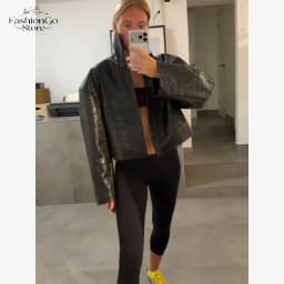 Beige Croc Leather Cropped Jacket Y2k Stand Collar Long Sleeve Wide Cuff Oversize Coat 2026 Autumn Street Daily Casual Outerwear