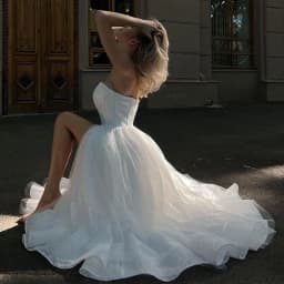 Glitter Ivory Wedding Dresses With Pockets Tea-Length Tulle Bride Dress Strapless Slit Sexy Dress For Women 2025 Robe De Mariee