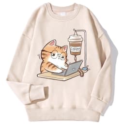 Work Cats That Cannot Do Without Coffee Womens Hoody Loose Comfortable Hoodies Harajuku Fleece Hoodie Fashion Autumn Men Top