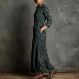 Retro Plaid Print Button Lapel Shirt Long Dresses Woman Spring Sexy High Waist Pocket Party Dress Long Sleeve Loose Autumn Dress
