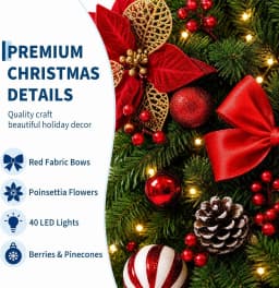 Garvee 9 ft Christmas Garland with 40 LED Lights, 8 Lighting Modes and Timer Plants Garland Wreaths Home Party Decoration Outdoor Yard Pine Tree Rattan Hanging Ornament