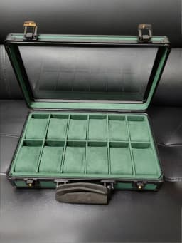 12 Slots Aluminum Jewelry Storage Box with Window, Clear Top Light Luxury Watch Case Organizer for Watches Briefcase