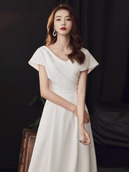 White Evening Gown 2024 New Elegant Host High-end Registration Ball Court Wedding Dress A-Line Skirt Short Sleeve Long Dress