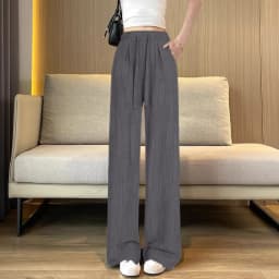 Ice Silk Dyed Wide Leg Pants Casual Summer Thin Straight Cool Pants High Waist Nine Points Korean Style Polyester Fiber