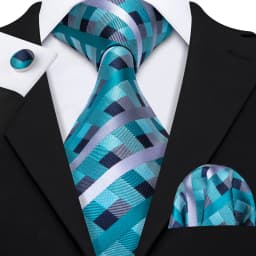 Designer Silk Men Tie Set Blue Teal Green Necktie Handkerchief Cufflinks Wedding Business Gift Dropship Barry. Wang A-5981