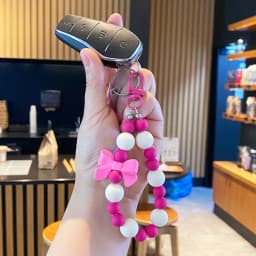 Pink Pearl Bow Keychain, Mobile Phone Chain, Earphone Bag, Anti-Lost Rope, Car Keychain, Beaded Pendant, Backpack Pendant Access