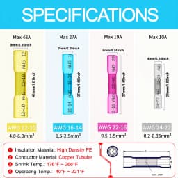 Heat Shrink Butt Connectors Kit, Butt Splice Set, Insulated IP67 Waterproof Electrical Marine Automotive Wire Crimp Terminals