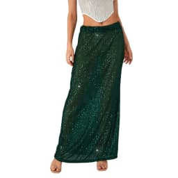 Autumn Solid Color Sequins Long Skirts Women Low Waist Party Skirts Fashion Casual Skirts Streetwear