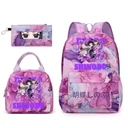 Kochou Shinobu Print School Backpack Set with Lunch Bag Pencil Case for Girls Kids Student Bookbag