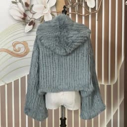 Long Sleeve Casual Loose Knitted Real Rabbit Fur Hooded Coat Women Genuine Natural Rabbit Fur Outwear Female Fur Jacket