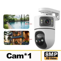 4K 8MP WiFi Surveillance Camera Dual Lens with Adjustable Bracket Two-Way Audio Onvif 10X Zoom Security Wireless Surveillance