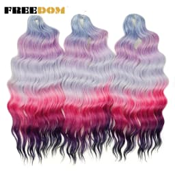 FREEDOM Synthetic Braiding Hair Extensions Deep Wavy 24 inch Long Curly Braids Hair Ombre Brown Rainbow Twist Crochet Hair