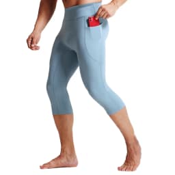 Men's High Waist Compression 3/4 Running Pants, High Elastic Quick Dry Breathable Gym Workout Capri Leggings with Side Pockets