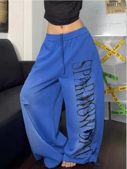 Retro American Hole Letter Print Drawstring Sweatpants Women's Spring Autumn Loose Hip Hop Jazz Dance Straight Leg Pants