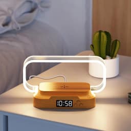 Shenzhi Tech WR06 LED Table Lamp with Digital Clock, Wireless Charging Phone Stand Dimmable Night Light