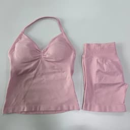 No Logo 2 Pieces Sports Set Women Backless Tank Tops High Waist Scrunch Seamless Shorts Gym Set Sportswear Workout Set Yoga