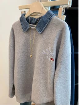 plus Size Women's Grey Collar Patchwork Embroidery Sweatshirt Slimming Fake Two-Piece Top Korean Style Autumn Wear
