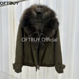 OFTBUY Big Real Fox Fur Collar Duck Down Coat Women Short Suede Pilot Jacket New Vintage Zipper Women's Winter Down Jacket