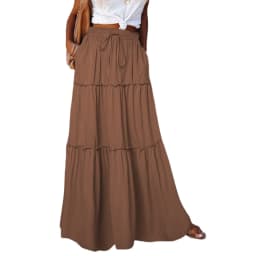 Women's Spring Autumn New Long Skirt Solid Color Fashionable Mushroom Layered Skirt High Waist Elastic Ruffle Skirt
