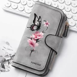 Butterfly Flower Women's Long Wallet Features Multiple Card Slots A Coin Pocket and Cell Phone Pouch Perfect Gift for Women