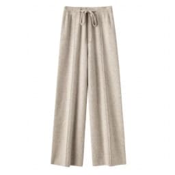Elastic Waist 100% Merino Wool Women's Full Length Pants Winter Thickened Knitted Long Solid Color Warm Pantalones Mujer